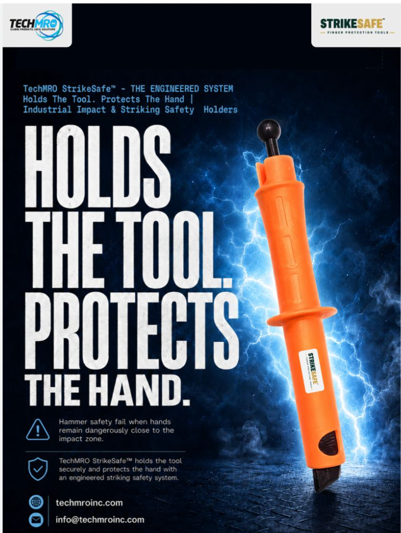 StrikeSafe product artwork: Holds the tool. Protects the hand.