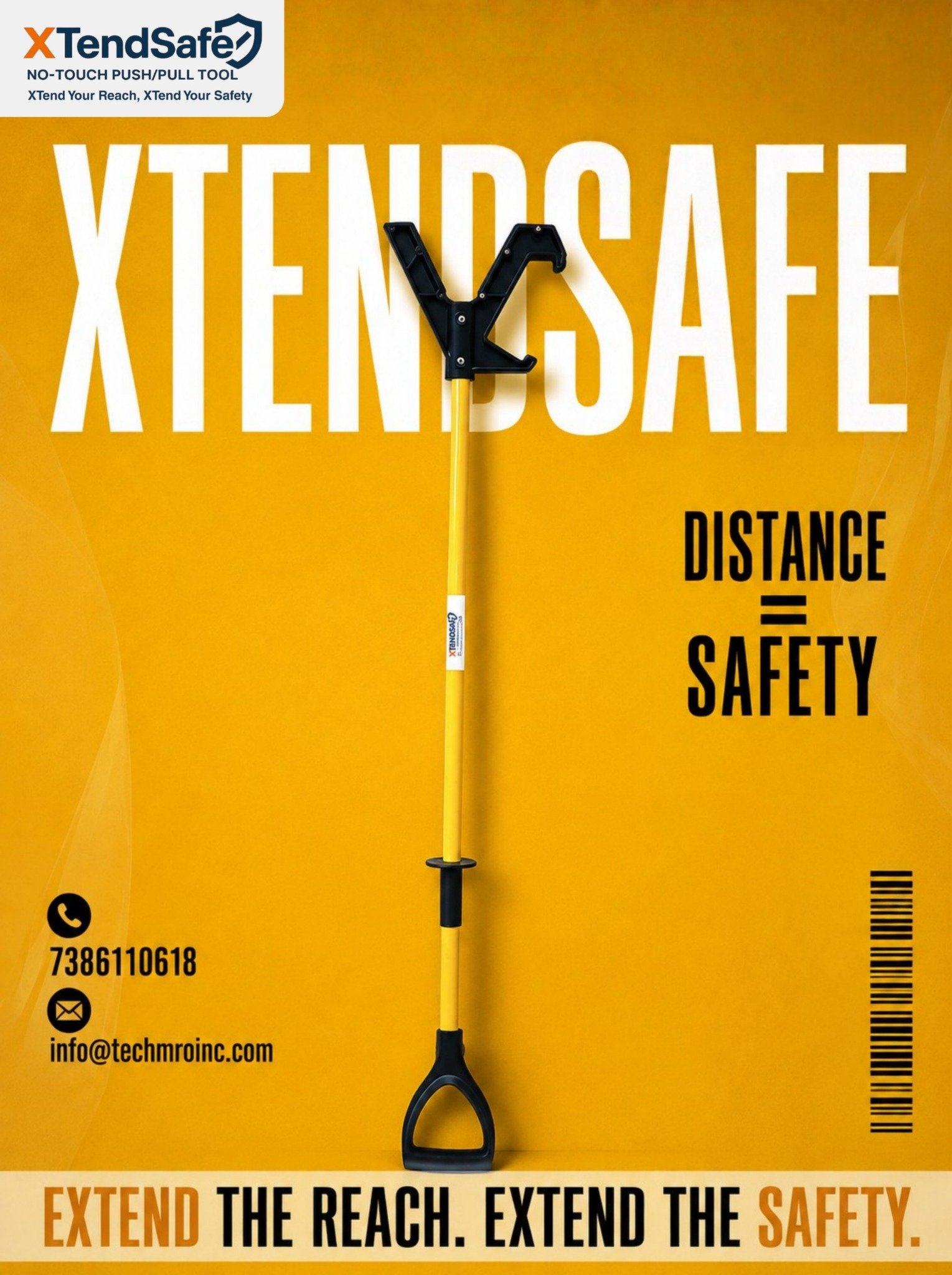 XtendSafe no-touch push/pull brand artwork: Extend the reach. Extend the safety.