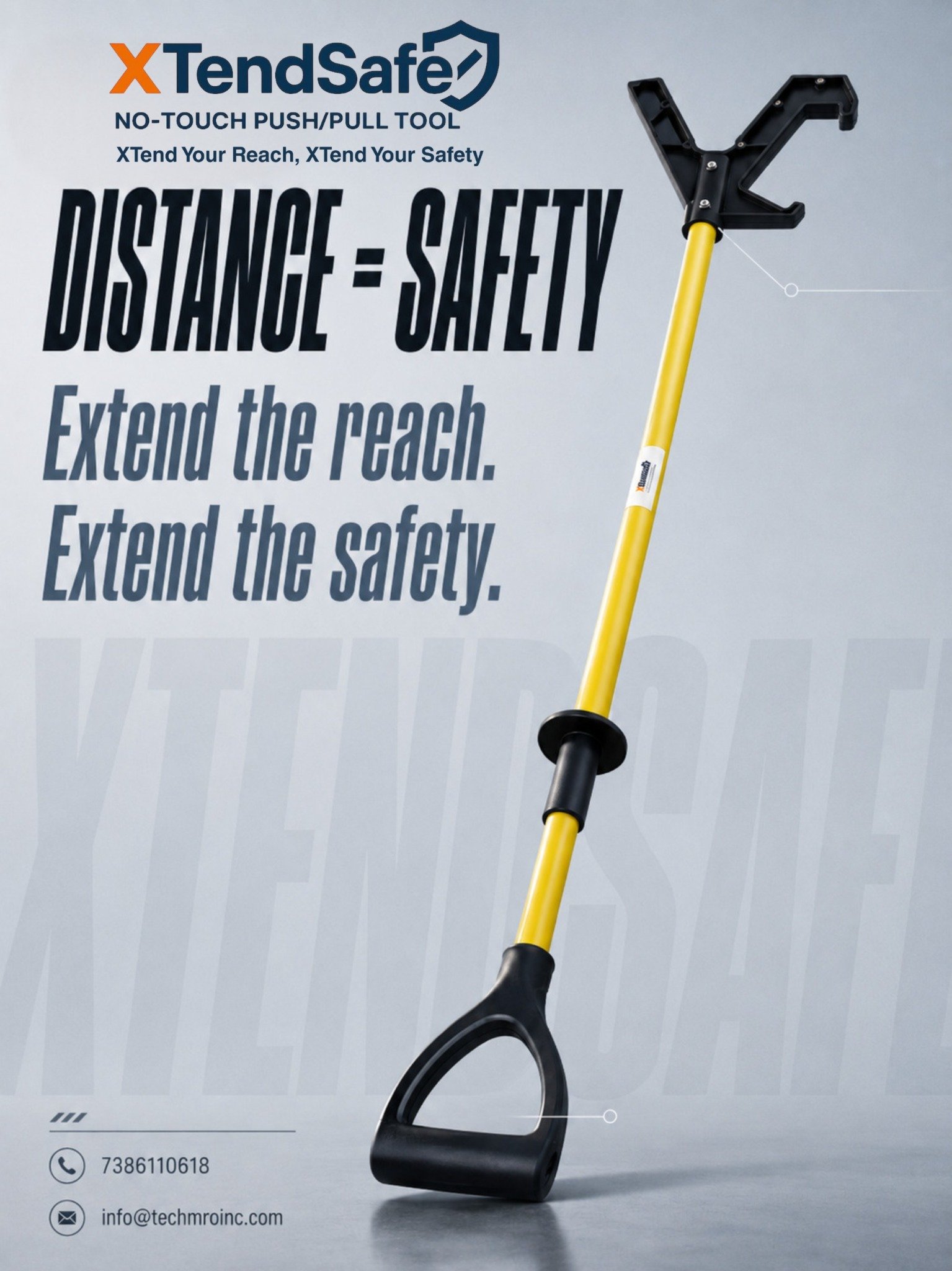 XtendSafe push/pull tool on grey background: Extend the reach. Extend the safety.
